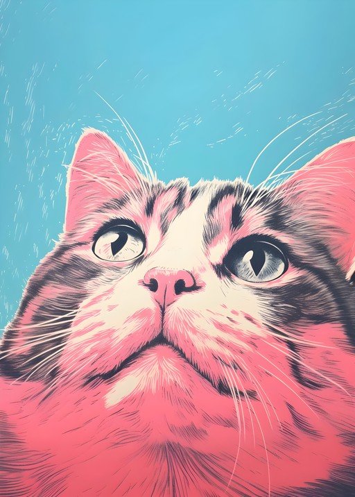 Close-up Portrait of a Pink and White Tabby Cat