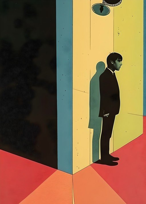 Man in Suit Standing in Abstract Geometric Space