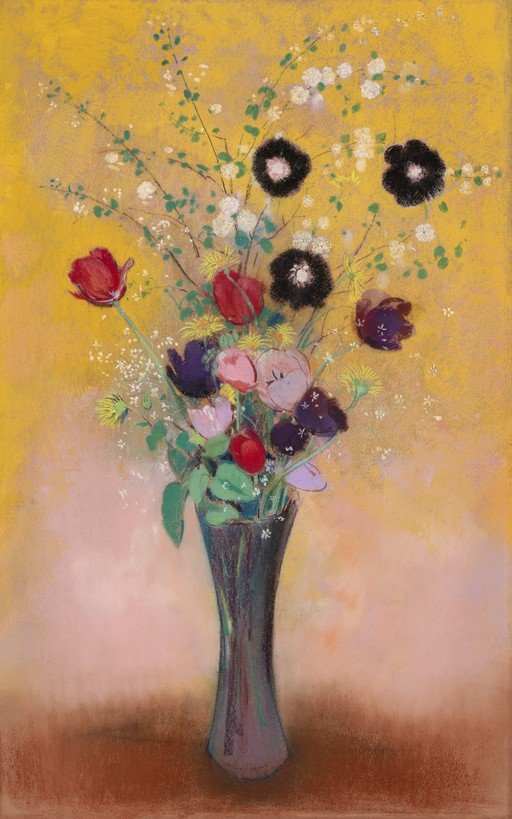 Vase of Flowers with Yellow Background