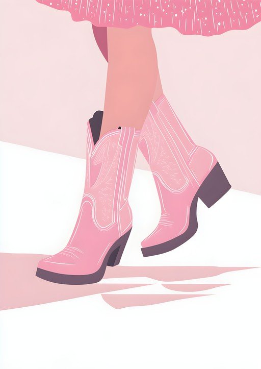Pink Cowboy Boots and Skirt Illustration