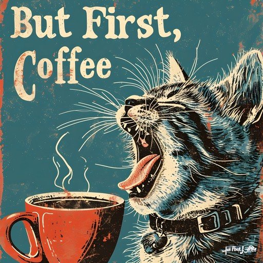 But First, Coffee Cat Yawn Art