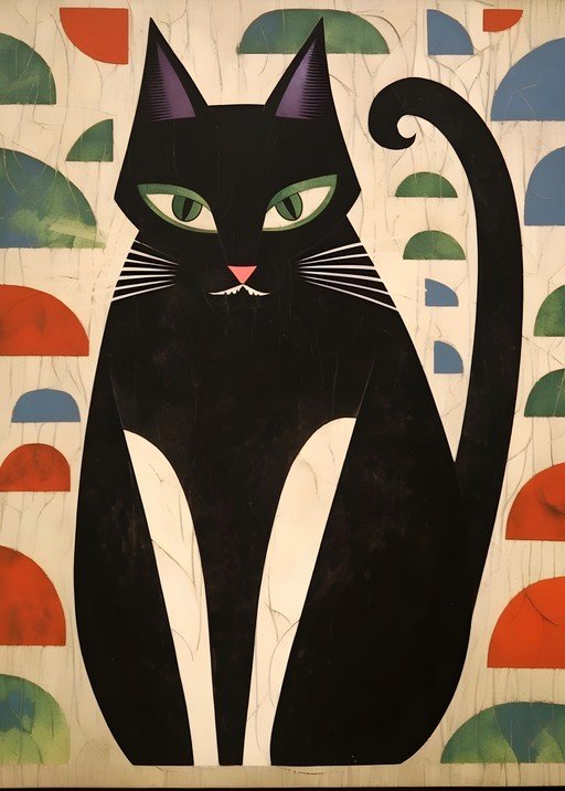 Stylized Black Cat with Geometric Background