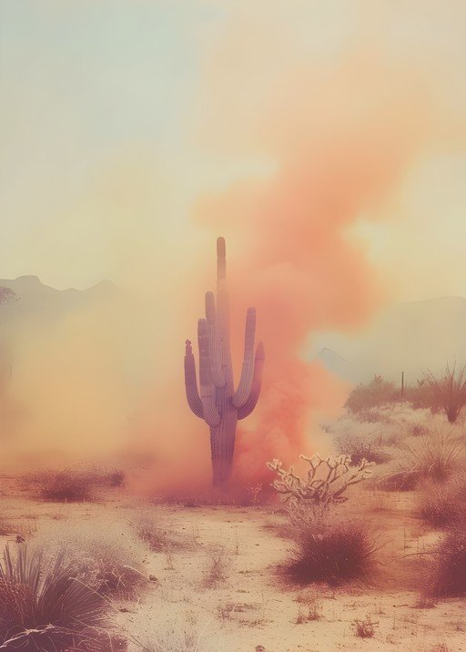 Saguaro Cactus in Desert Smoke