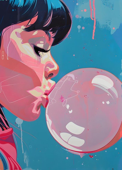 Girl Blowing Pink Bubblegum
