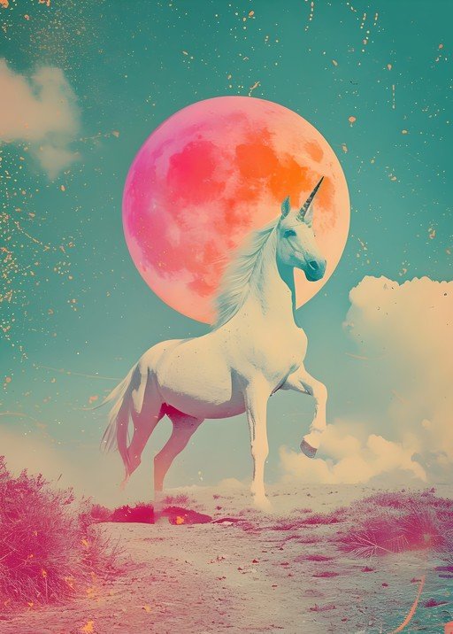 Mystical Unicorn Under a Pink Moon
