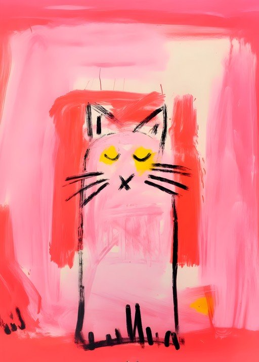 Whimsical Pink Cat Painting