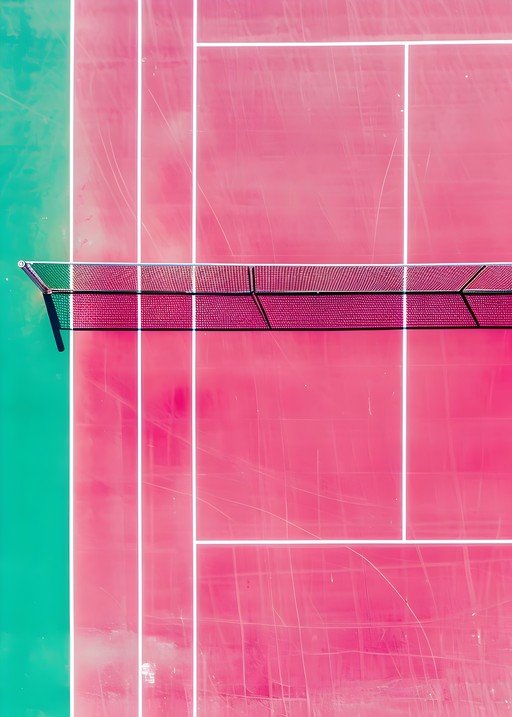 Vibrant Pink and Teal Tennis Court from Above
