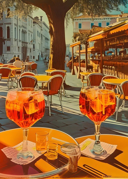 Venetian Cafe Scene with Aperol Spritz Cocktails