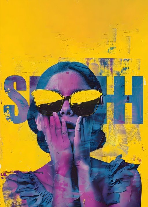 Woman in Sunglasses with 'SHHH' Text