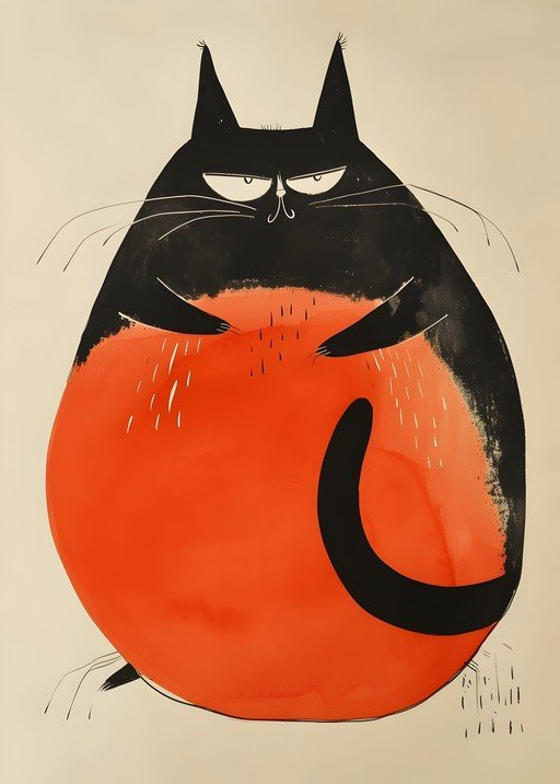 Grumpy Black Cat Illustration