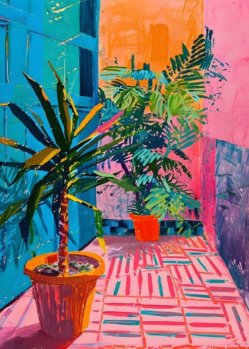 Vibrant Balcony Scene with Potted Plants
