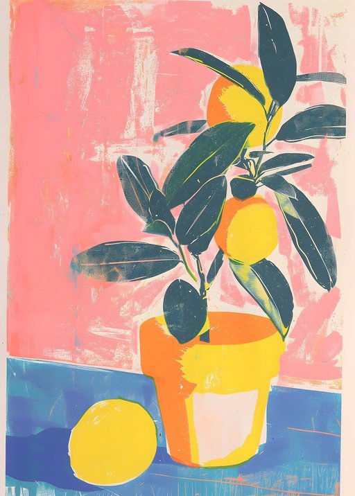 Potted Lemon Tree with Fruit and Single Lemon