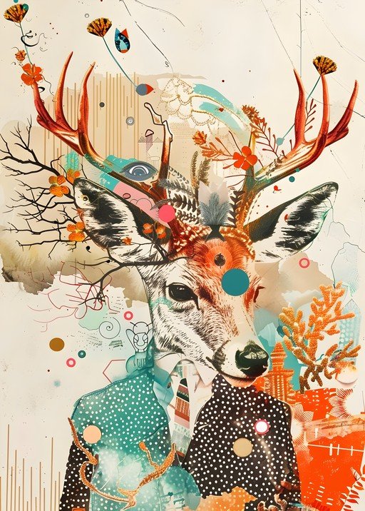 Surreal Deer Portrait with Abstract Elements