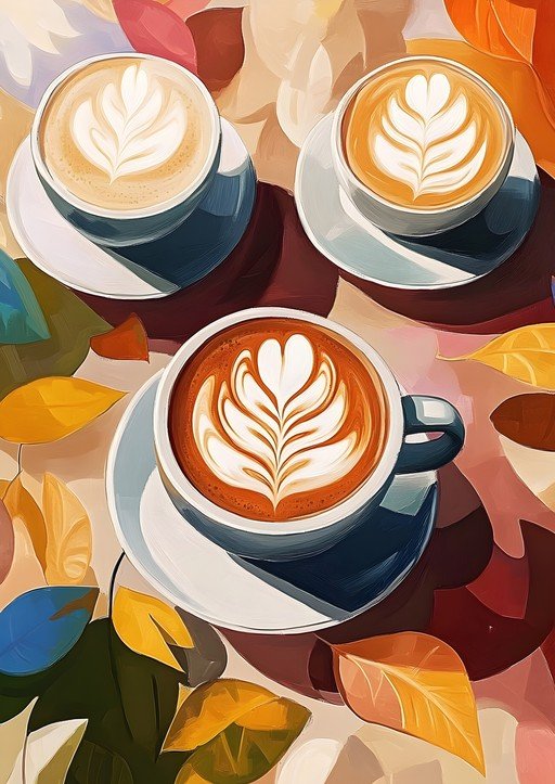 Autumn Latte Art with Falling Leaves