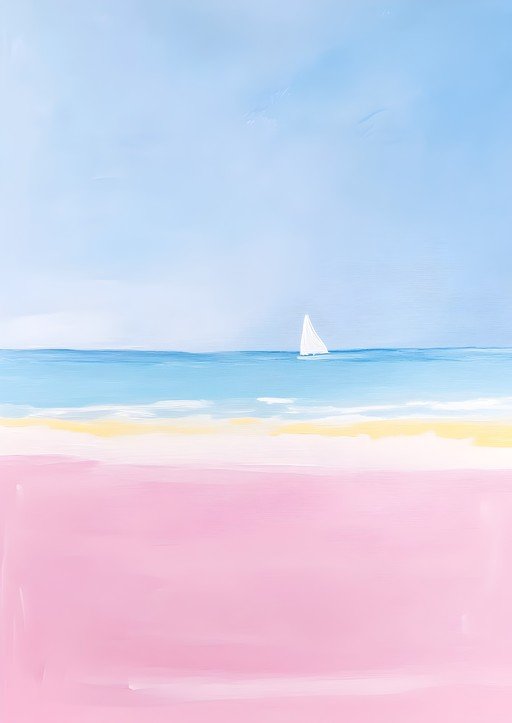 Minimalist Sailboat on Pink Beach