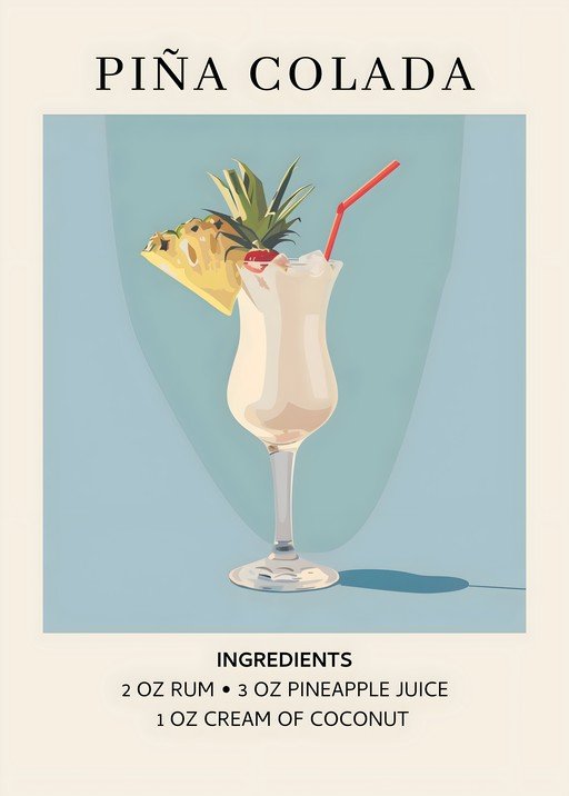 Piña Colada Cocktail Recipe Poster