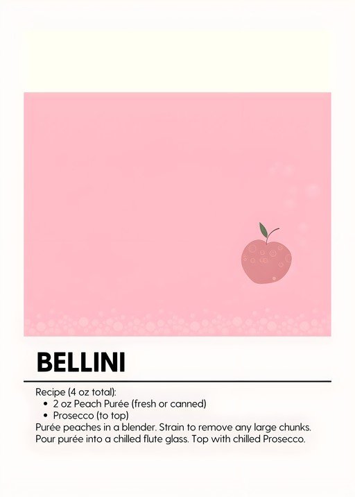 Bellini Cocktail Recipe Card