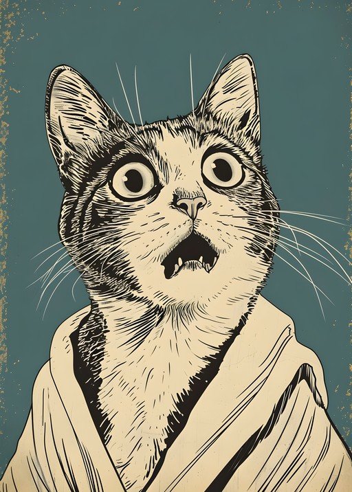 Surprised Cat in Robe Illustration