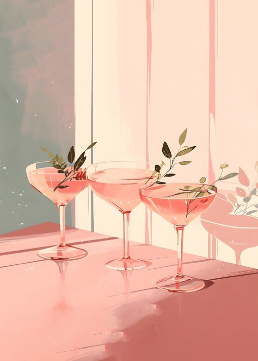 Elegant Pink Cocktails with Floral Garnish