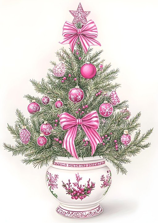 Pink Christmas Tree Decoration in a Floral Pot