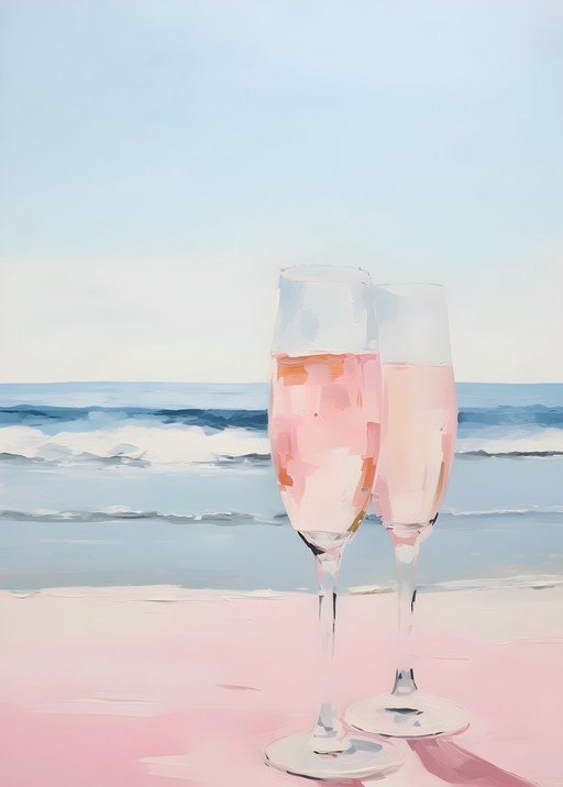 Champagne Glasses on Beach at Sunset