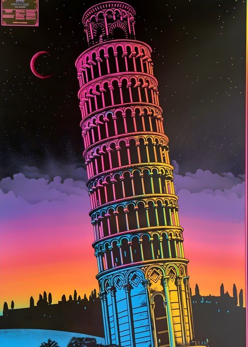 Leaning Tower of Pisa Neon Art