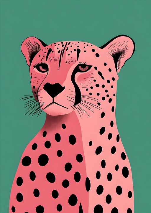 Pink Cheetah Portrait with Teal Background