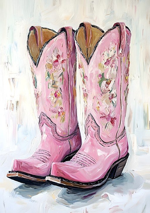 Pink Floral Cowboy Boots Painting