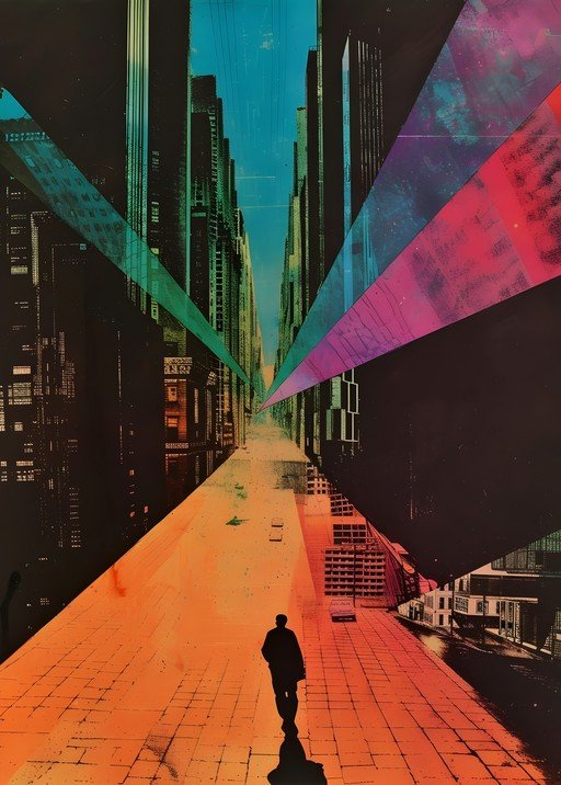 Abstract Cityscape with Lone Figure