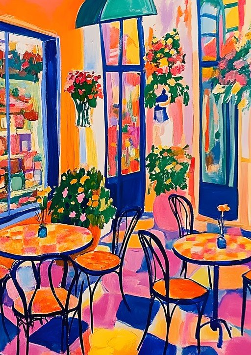 Vibrant Cafe Scene Painting