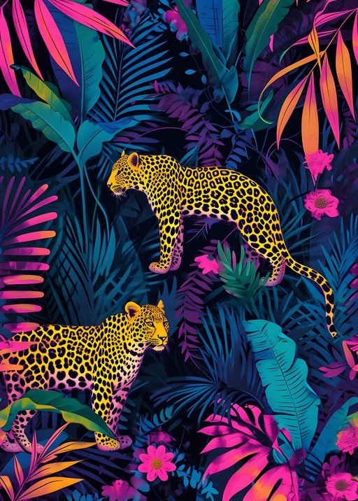 Leopards in Neon Jungle