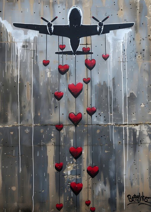 Airplane Dropping Hearts Graffiti Art