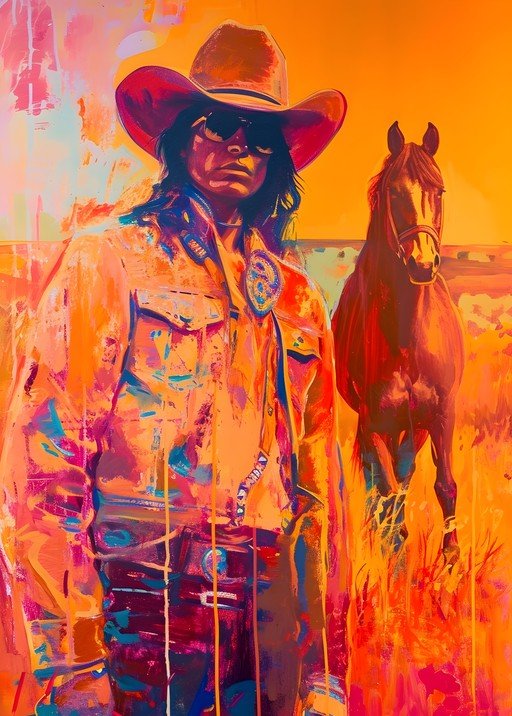 Vibrant Cowboy and Horse Portrait