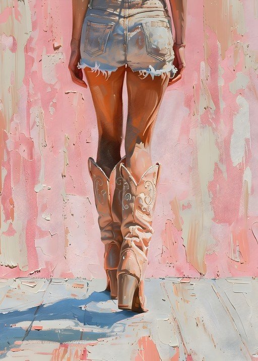 Woman in Denim Shorts and Cowboy Boots