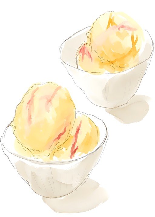 Watercolor Illustration of Peach Ice Cream in Bowls
