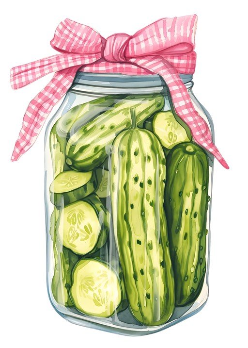 Jar of Pickles with Pink Gingham Bow