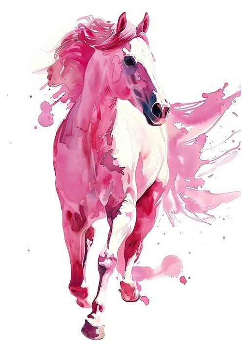 Pink Watercolor Horse in Motion
