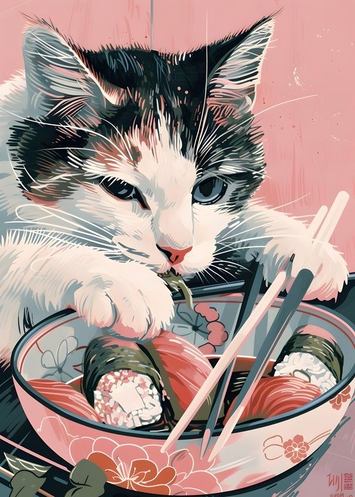 Cat Eating Sushi