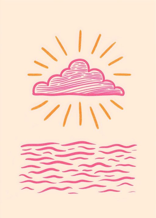 Pink Cloud and Sunburst Over Wavy Ocean