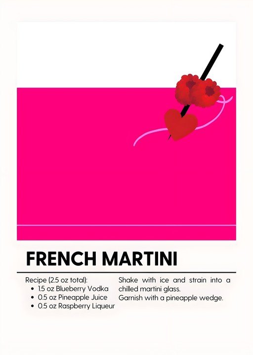 French Martini Cocktail Recipe Card
