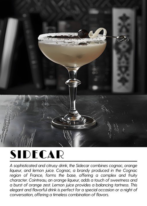 Sidecar Cocktail with Garnish and Sugar Rim