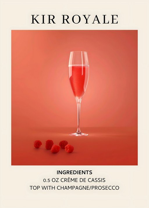 Kir Royale Cocktail with Raspberries