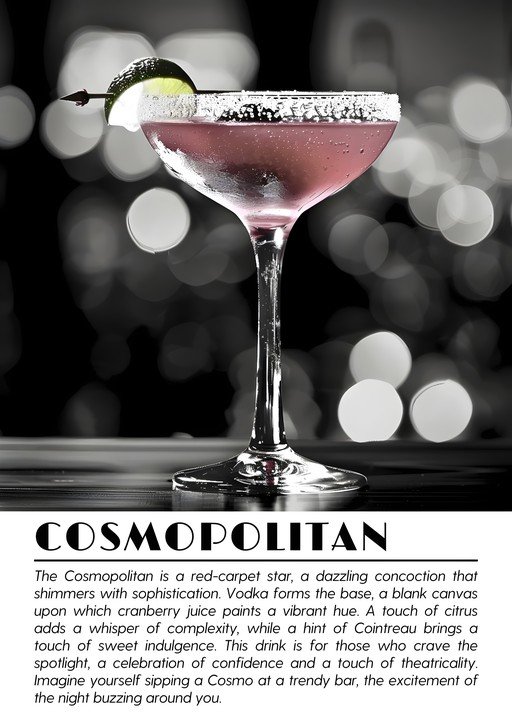 Cosmopolitan Cocktail with Lime Garnish and Bokeh Background