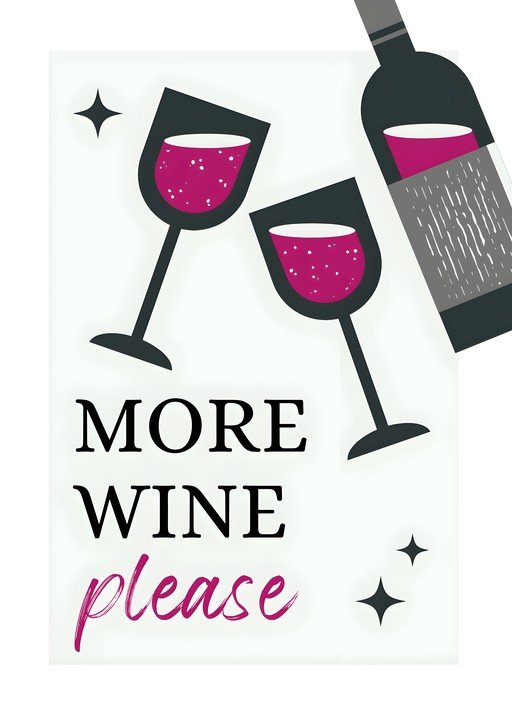 More Wine Please Graphic with Wine Glasses and Bottle