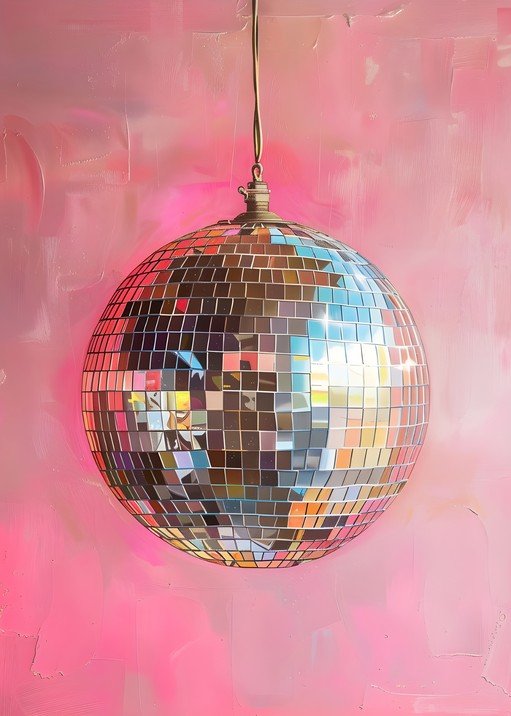 Disco Ball Hanging Against Pink Textured Wall