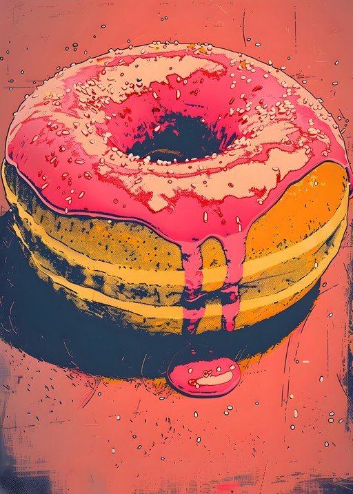 Stylized Donut with Pink Glaze and Sprinkles