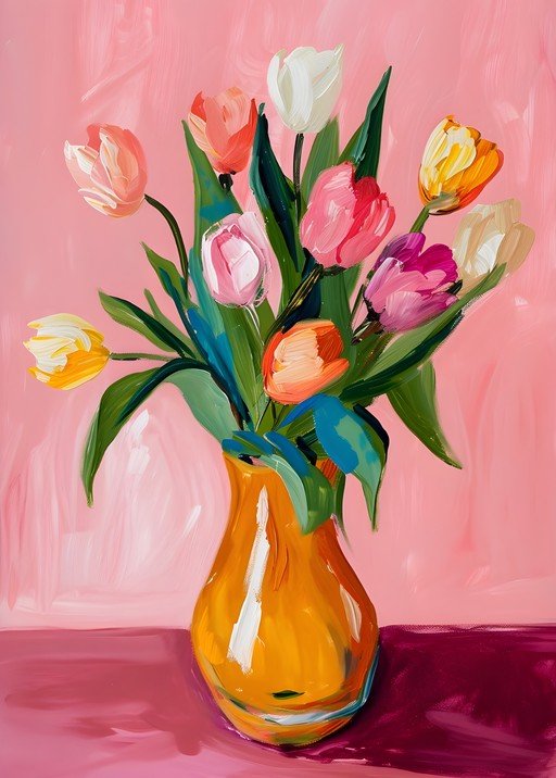 Vibrant Tulip Still Life Painting
