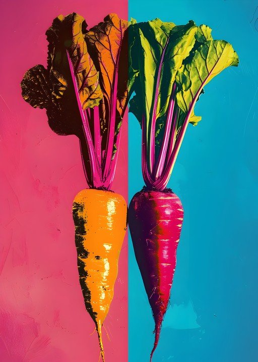 Vibrant Carrots and Beets on Split Background