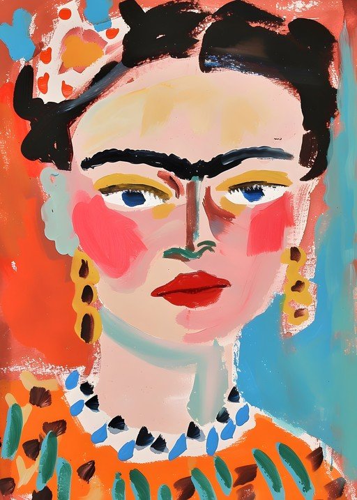 Vibrant Frida Kahlo Portrait in Bold Acrylics