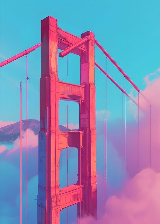 Golden Gate Bridge in Surreal Pink and Blue Hues